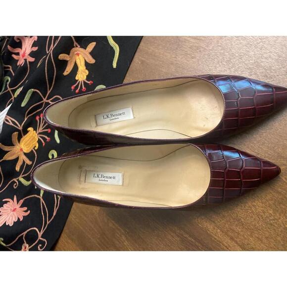 L.K. Bennett Burgundy Croc Embossed Leather High Heels (Sz 37) - Picture 10 of 13